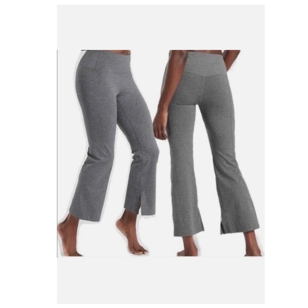 Athleta Elation Flare Crop Pants Charcoal Heather Grey High Rise Side Slit Small